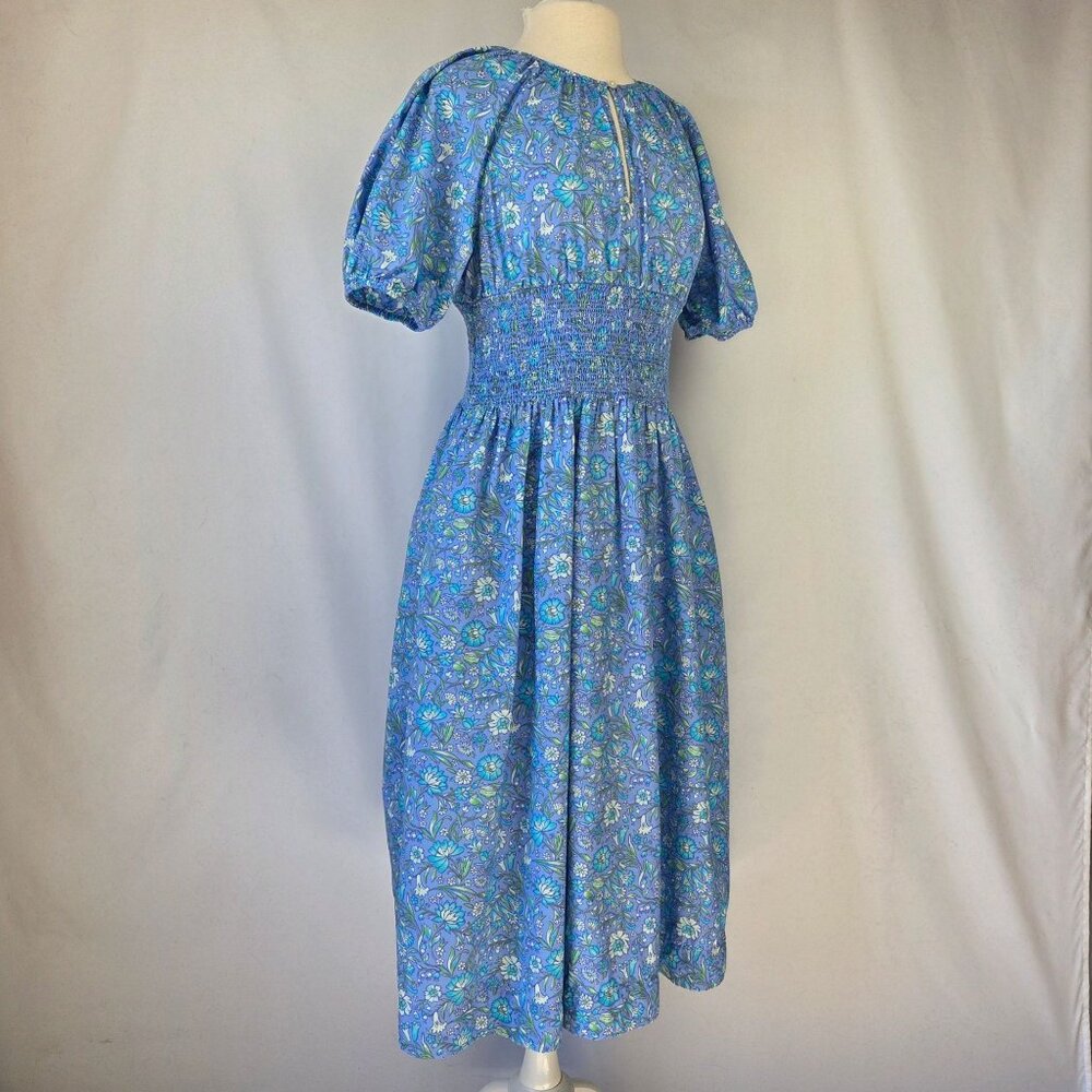 J.Crew Floral Provence Midi Dress With Smocked Waist & Puff Sleeves 100% Cotton